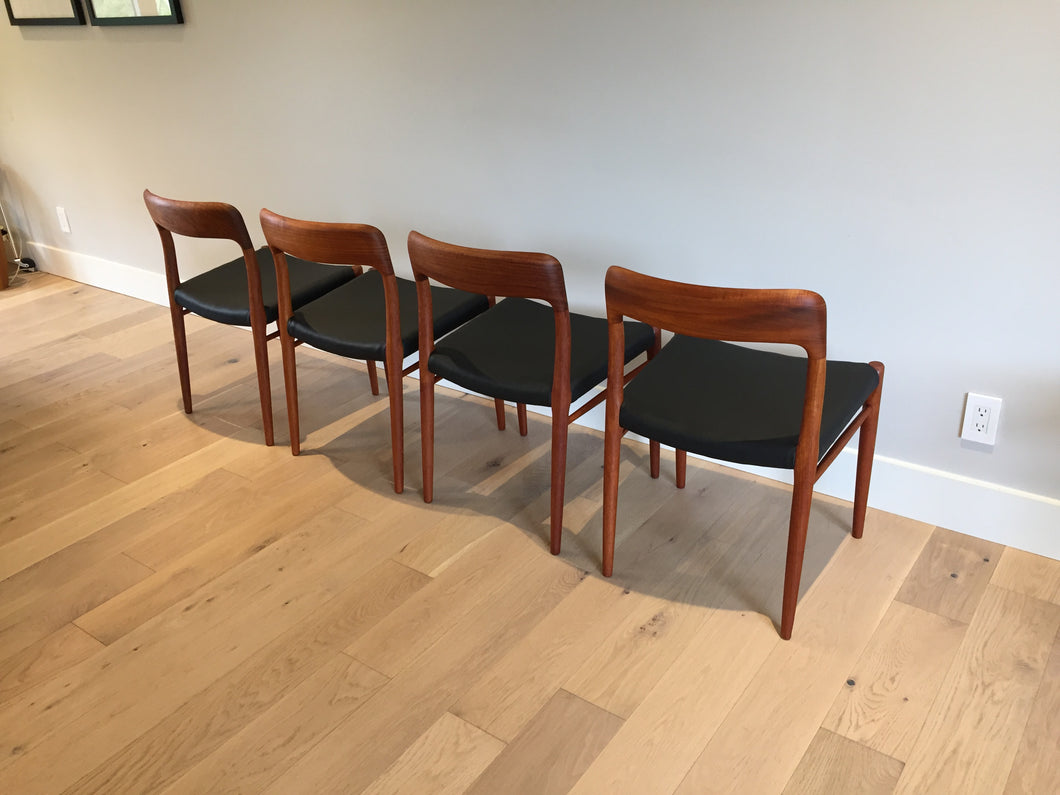 Four Model 75 Teak Dining Chairs by Niels Otto Møller for J. L. Møllers Møbelfabrik